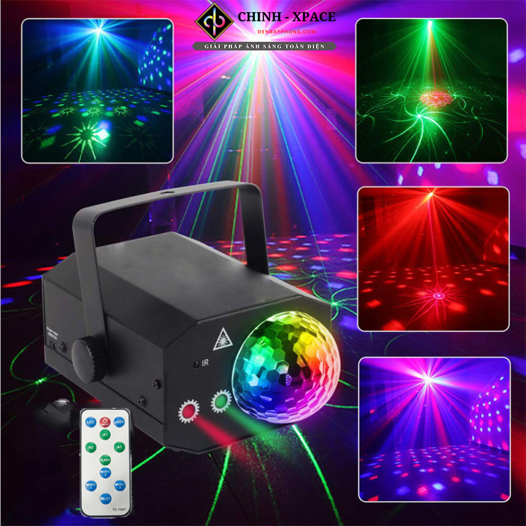 Đèn Bay Phòng Mini Nấm Pha Lê LED Kết Hợp 2 Mắt Laser Cảm Biến Theo Nhạc 2in1