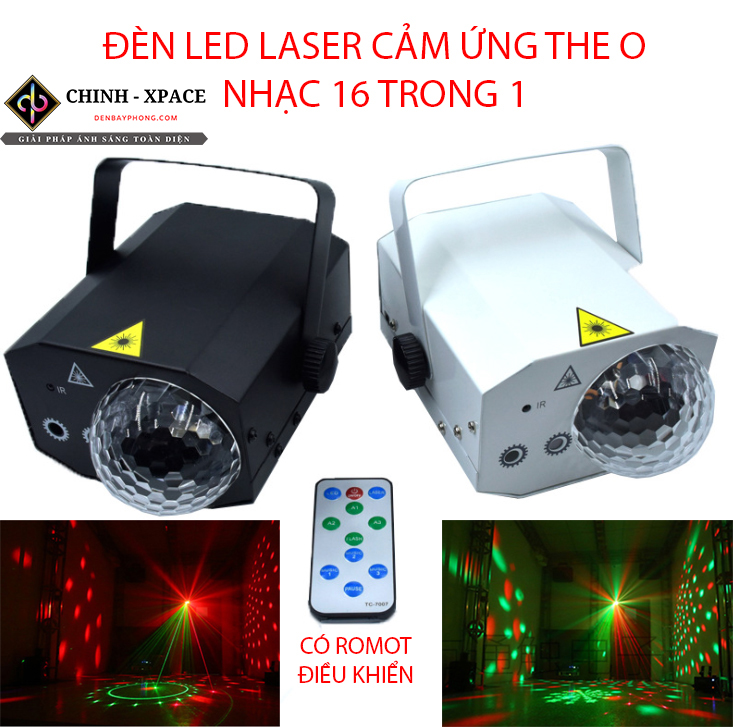 Đèn Bay Phòng Mini Nấm Pha Lê LED Kết Hợp 2 Mắt Laser Cảm Biến Theo Nhạc 2in1